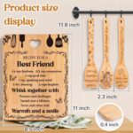 Yellow Apjielop bamboo cutting board with "Recipe for a best friend" engraving, alongside bamboo spatulas and spoons.