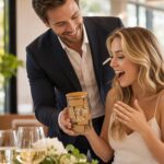 AW BRIDAL "I Love You Because" memory jar with a bamboo lid and 50 blank kraft paper love notes spilling out.