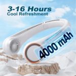 A white CIVPOWER bladeless neck fan worn around a person's neck, appearing like headphones, providing hands-free cooling.