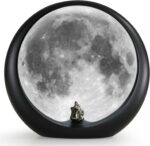 mamre Super Moon Lamp glowing softly, featuring a romantic couple silhouette under a full moon, with included decorative stic