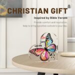 Heart-shaped clear acrylic plaque with a vintage butterfly design and an inspirational Christian quote for women.