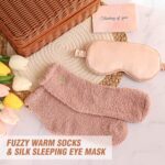 Suhctuptx pink birthday gift basket for women, including a flannel blanket, tumbler, candle, and bath bombs.