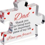 Engraved acrylic puzzle block with "Dad" theme and a heartfelt message, ideal for Father's Day or birthday gifts.